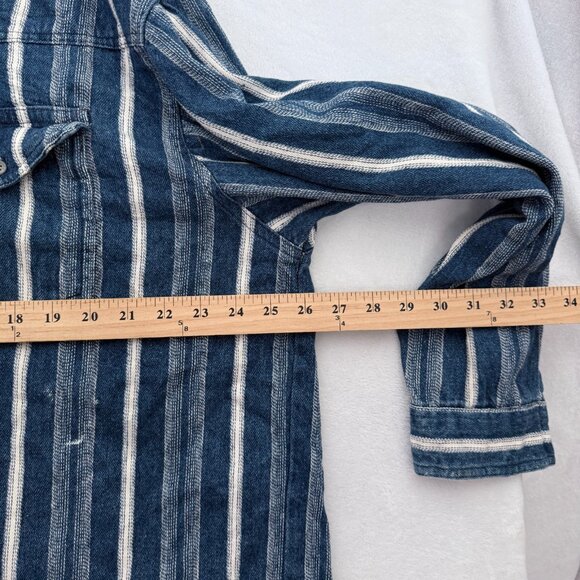 Vintage Wrangler Flannel Shirt Men 17.5-35 Blue Stripe Knit Heavyweight Western - Picture 3 of 10